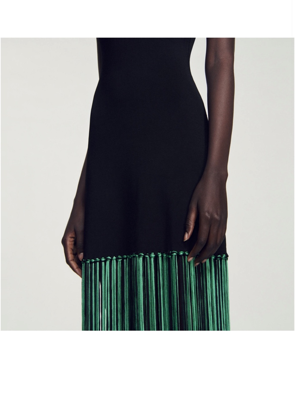 Sandro Black Sleeveless Maxi Dress with Green Fringe - Picture 5 of 5